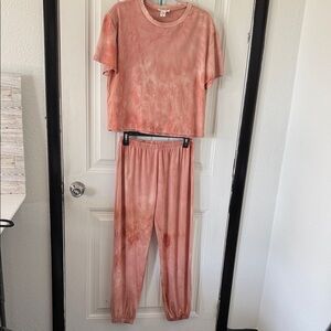 Capella Tie-Dye Peach lounge Pajama Set - Short Sleeve Top & Jogger Pants